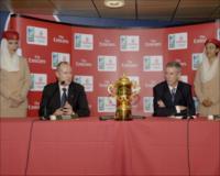 Gary Chapman, President Dnata & Associated Companies and Huw Morgan, Commercial Director, IRB during a press conference to announce Emirates sponsorship of Rugby World Cup 2007