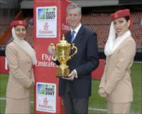 Gary Chapman, President Dnata & Associated Companies, with the Web Ellis Cup as Emirates announces its sponsorship of Rugby World Cup 2007 in Paris