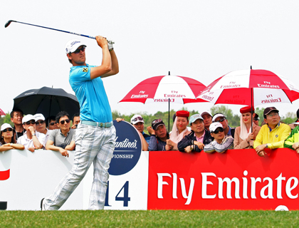 Bernd Wiesberger, winner of the Ballantine's Championship 2012, teeing off at Hole 14
