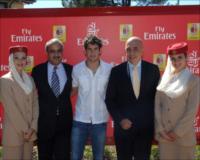 Ghaith Al Ghaith, Executive VP Commercial Operations World Wide, Emirates Adriano Galliani, Executive Vice President, AC Milan and Emirates Cabin Crew pictured with key Milan player Alexandre Pato