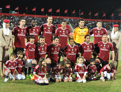 Ghaith Al Ghaith, Executive VP Commercial Operations World Wide, Emirates and Adriano Galliani, Executive Vice President, AC Milan at the announcement of Emirates' sponsorship of the Club