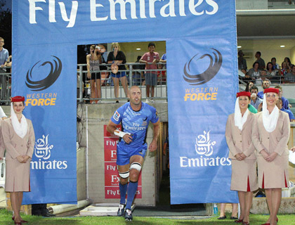 Nathan Sharpe entering the pitch during Emirates sponsor of the match day