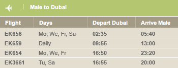 Schedule Male to Dubai